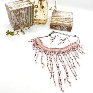 Vintage Fringe Chain Link Choker Necklace Set